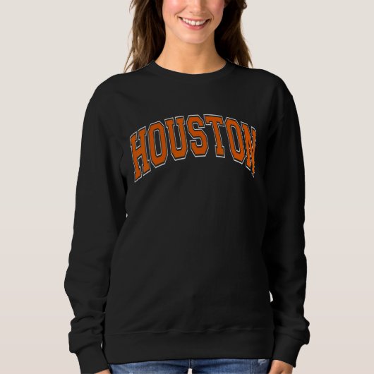 Houston Texas TX Varsity Style Orange Font スウェットシャツ (正面)
