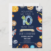 Houston We Have A 10 Year Old 10th Birthday Party 招待状 (正面)