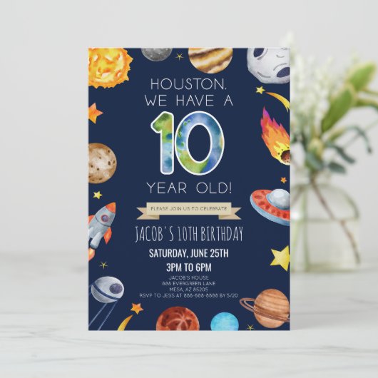 Houston We Have A 10 Year Old 10th Birthday Party 招待状 (スタンド正面)