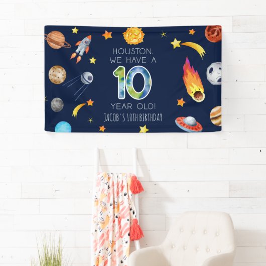 Houston We Have A 10 Year Old 10th Birthday Party 横断幕 (インサイチュ)