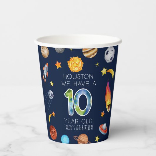 Houston We Have A 10 Year Old 10th Birthday Party 紙コップ (裏面)