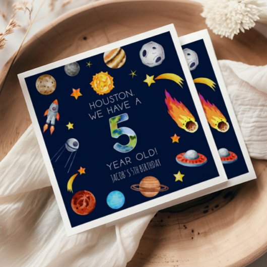 Houston We Have A 5 Year Old 5th Birthday Party スタンダードカクテルナプキン