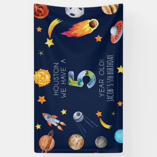 Houston We Have A 5 Year Old 5th Birthday Party 横断幕 (縦)