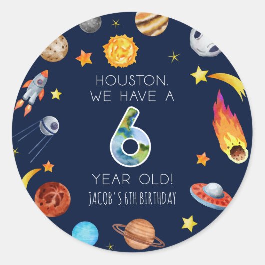 Houston We Have A 6 Year Old 6th Birthday Party ラウンドシール (正面)