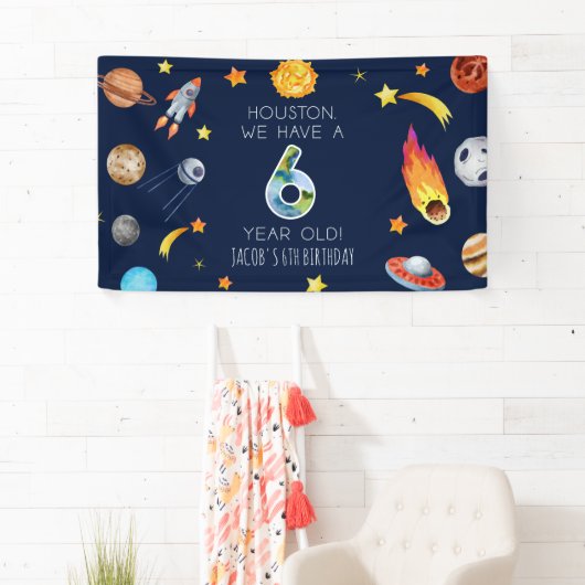 Houston We Have A 6 Year Old 6th Birthday Party 横断幕 (インサイチュ)