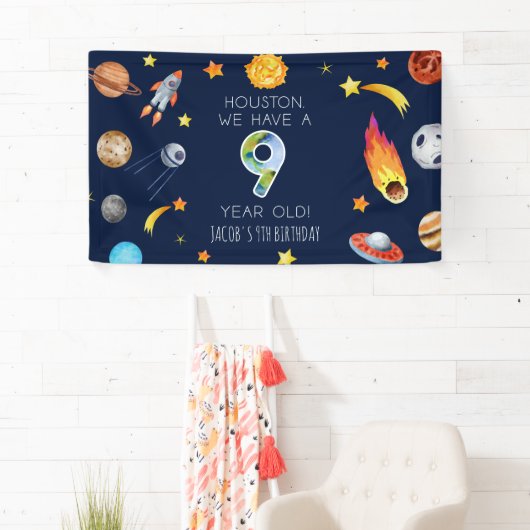 Houston We Have A 9 Year Old 9th Birthday Party 横断幕 (インサイチュ)