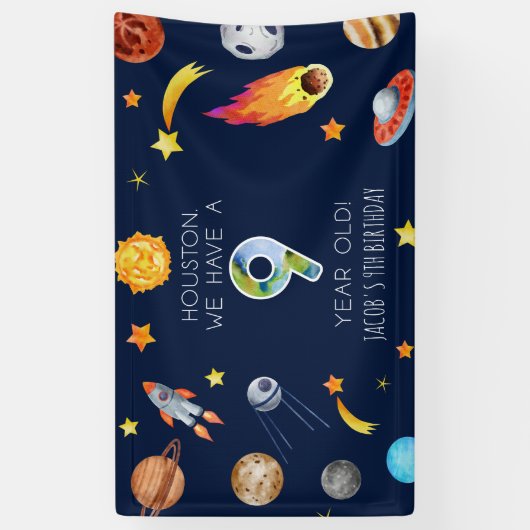 Houston We Have A 9 Year Old 9th Birthday Party 横断幕 (縦)