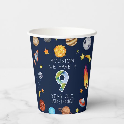 Houston We Have A 9 Year Old 9th Birthday Party 紙コップ (裏面)