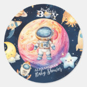 Houston We Have A Boy Outer Space Baby Shower ラウンドシール (正面)