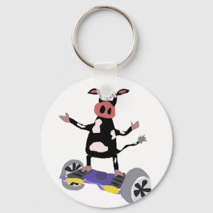 Hoverboardのおもしろいな白黒牛 キーホルダー