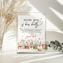 How big is her belly Merry Baby Shower Game sign ポスター