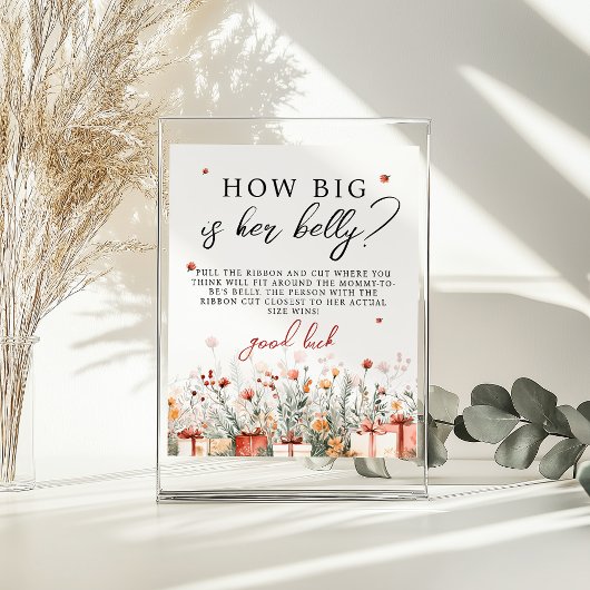 How big is her belly Merry Baby Shower Game sign ポスター