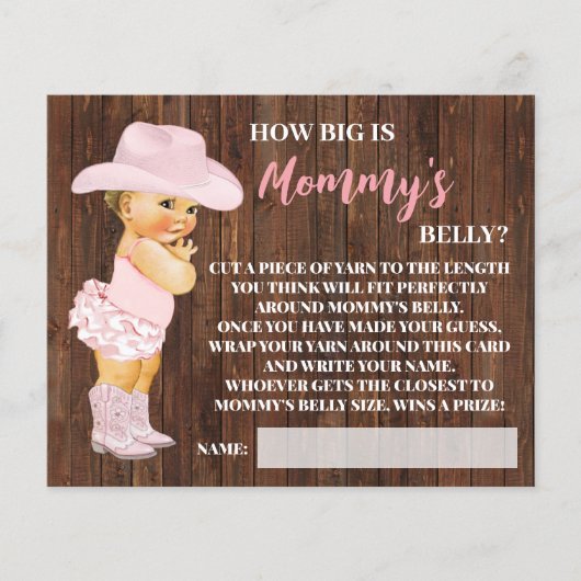How Big is Mommy's Belly女性のカーボーイシャワーゲームカード チラシ (正面)