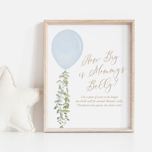 How Big Is Mommy's Belly Blue Balloon Baby Shower ポスター