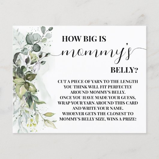 How Big is Mommy's Belly Greenery Shower Game Card チラシ (正面)