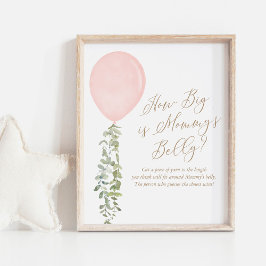 How Big Is Mommy's Belly Pink Balloon Baby Shower ポスター