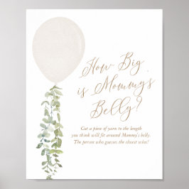 How Big Is Mommy's Belly White Balloon Baby Shower ポスター