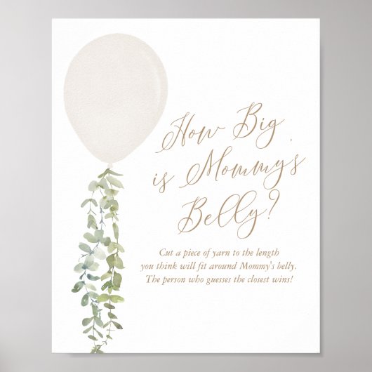 How Big Is Mommy's Belly White Balloon Baby Shower ポスター (正面)