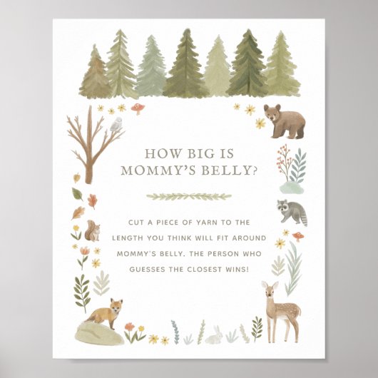 How Big is Mommy's Belly Woodland Baby Shower Game ポスター (正面)