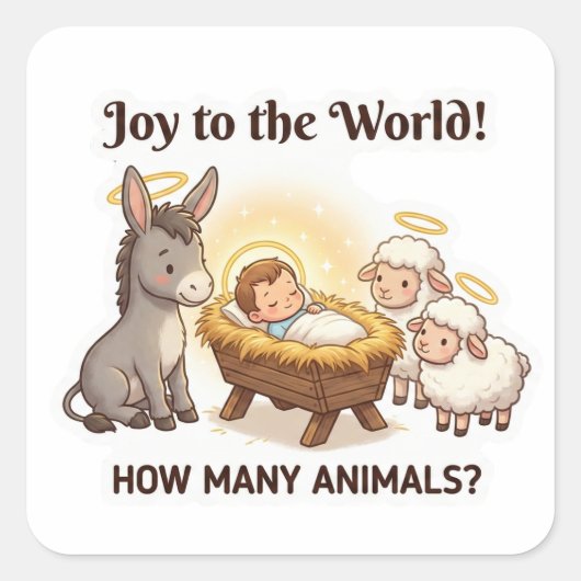 How Many Animals? – Cute Nativity Christmas スクエアシール (正面)