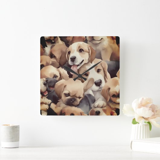 How many brown puppies スクエア壁時計 (ホーム)