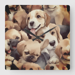 How many brown puppies スクエア壁時計