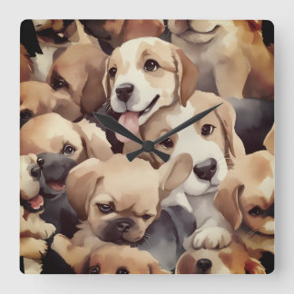 How many brown puppies スクエア壁時計