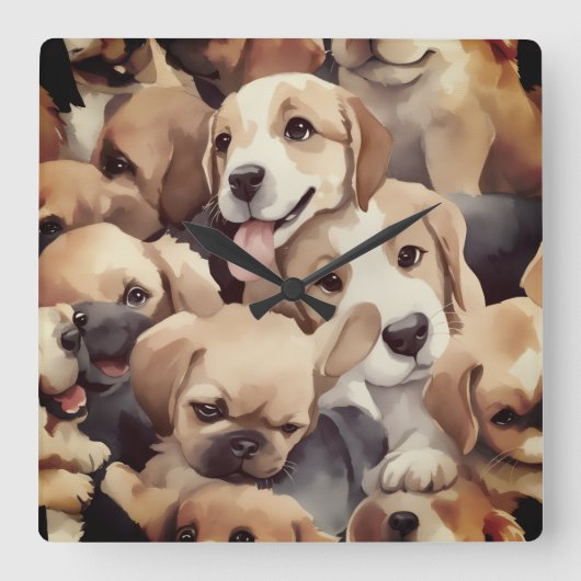How many brown puppies スクエア壁時計 (正面)