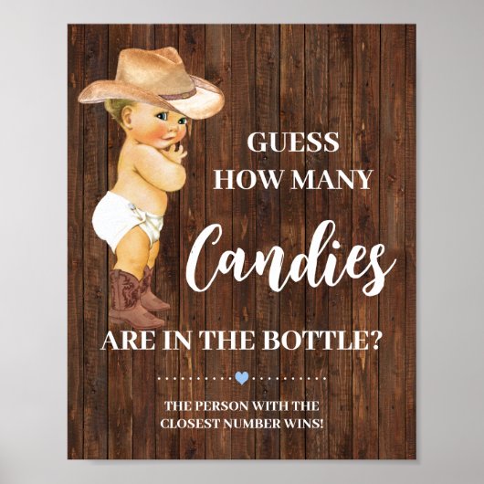 How Many Candies Cowboy Baby Shower Game Sign ポスター (正面)