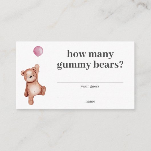 How Many Gummy Bears Girl Teddy Bear Baby Shower エンクロージャーカード (正面)