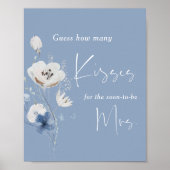 How Many Kisses Dusty Blue Bridal Shower ポスター (正面)