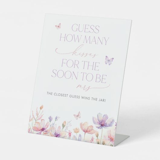 How Many Kisses Sign Bridal Shower Game Butterfly 台座サイン (正面)