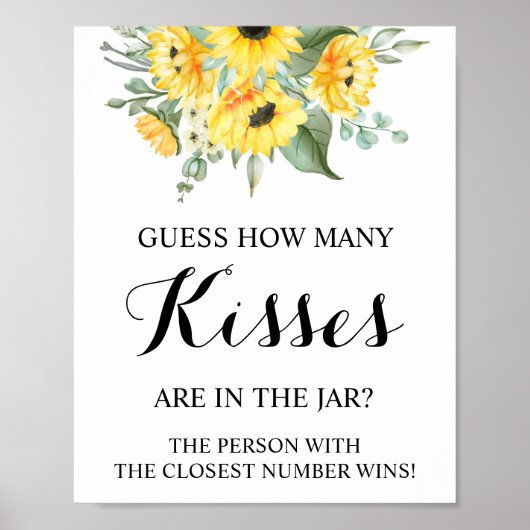 How Many Kisses Sunflowers Bridal Shower Game Sign ポスター (正面)
