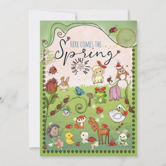 How Many Ladybugs? Garden Animals Baby Shower Game 招待状 (正面)