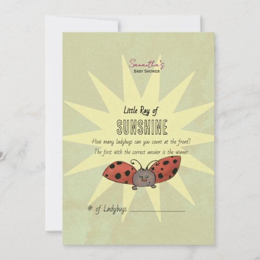 How Many Ladybugs? Garden Animals Baby Shower Game 招待状 (裏面)