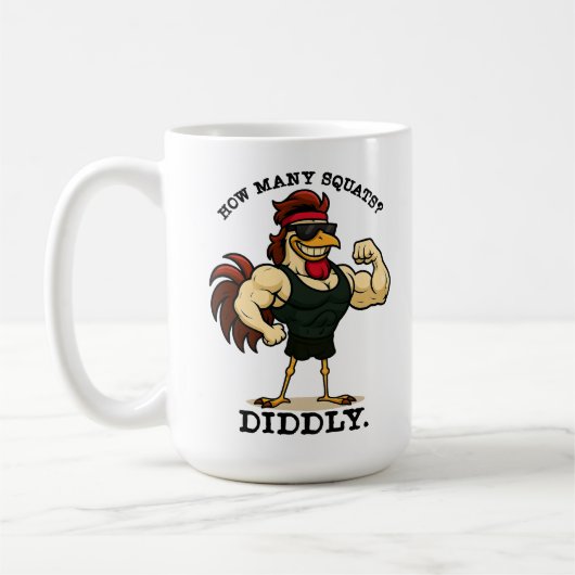 How Many Squats? Diddly – Funny Rooster Gym コーヒーマグカップ (左)