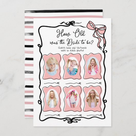 How Old was Bride Hand Drawn Bowブライダルゲーム 招待状 (正面/裏面)