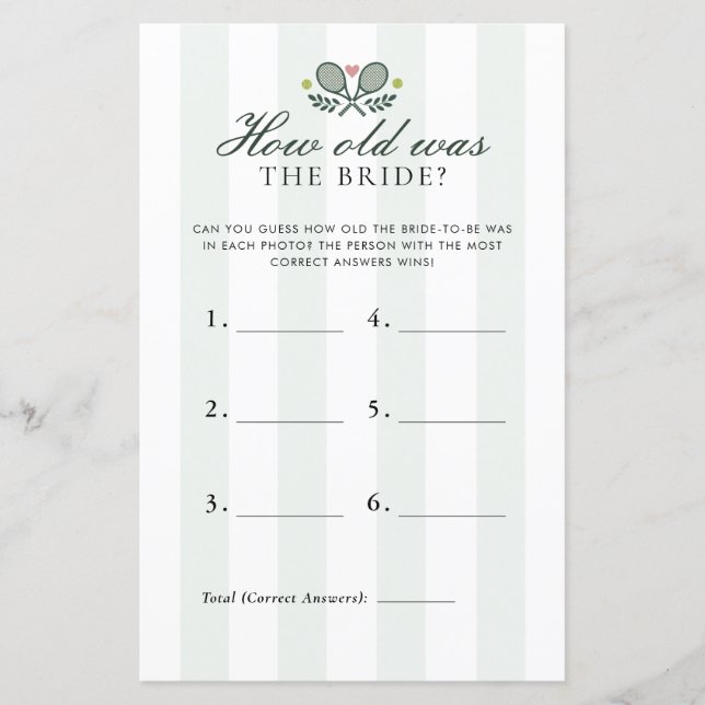 How Old Was Bride Perfect Match Bridal Shower Game (正面)