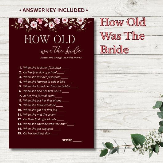 How Old Was the Bride Answer Key | Burgundy Floral