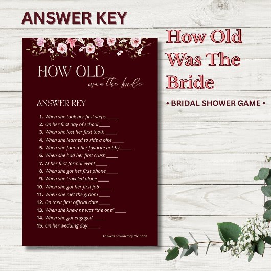 How Old Was the Bride Game | Burgundy Floral Game 