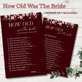 How Old Was the Bride Game | Burgundy Floral Game 