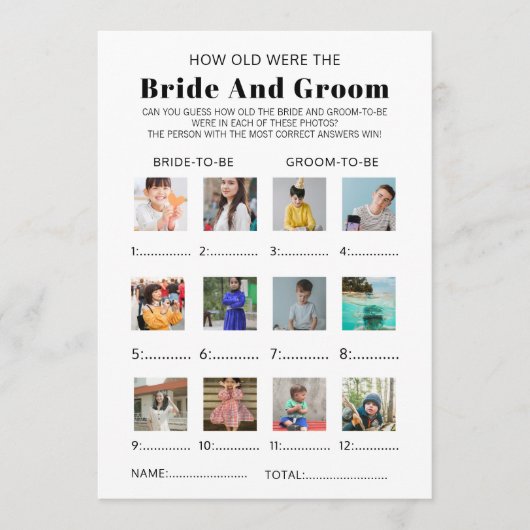 How Old Were The Bride & Groom Bridal Shower Game 招待状 (正面)