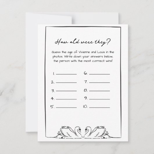 How Old Were They? Bridal Shower Game Swans Simple ノートカード (正面)