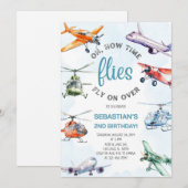 How Time Flies Boy 2nd Birthday Party 招待状 (正面/裏面)