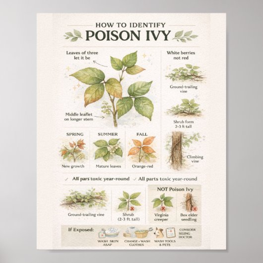 How to Identify Poison Ivy – Educational Botanical ポスター (正面)