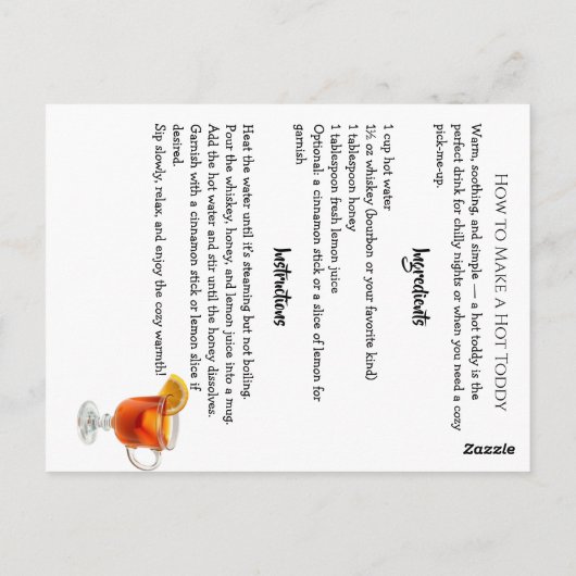 How to Make a Hot Toddy Recipe Card ポストカード (裏面)