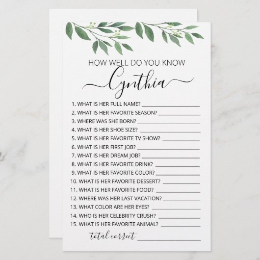 How well do you know the Birthday Girl (正面/裏面)