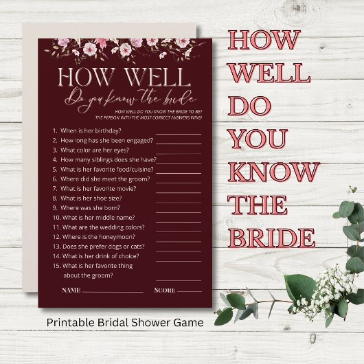 How Well Do You Know the Bride Bridal Shower Game