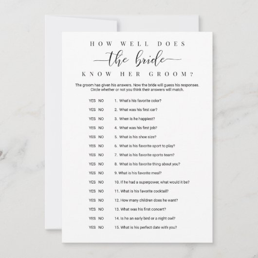 How Well Does the Bride Know Her Groom Game 招待状 (正面)