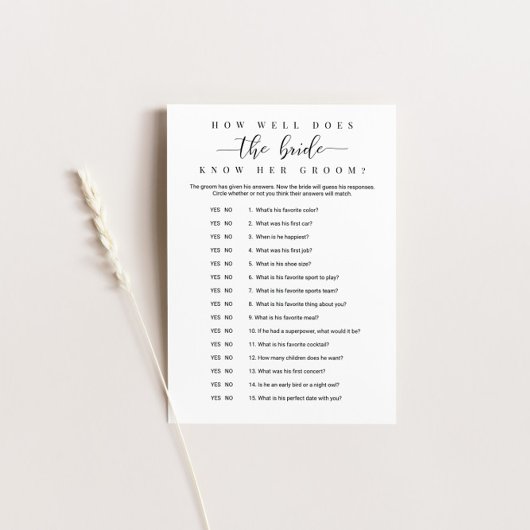 How Well Does the Bride Know Her Groom Game 招待状